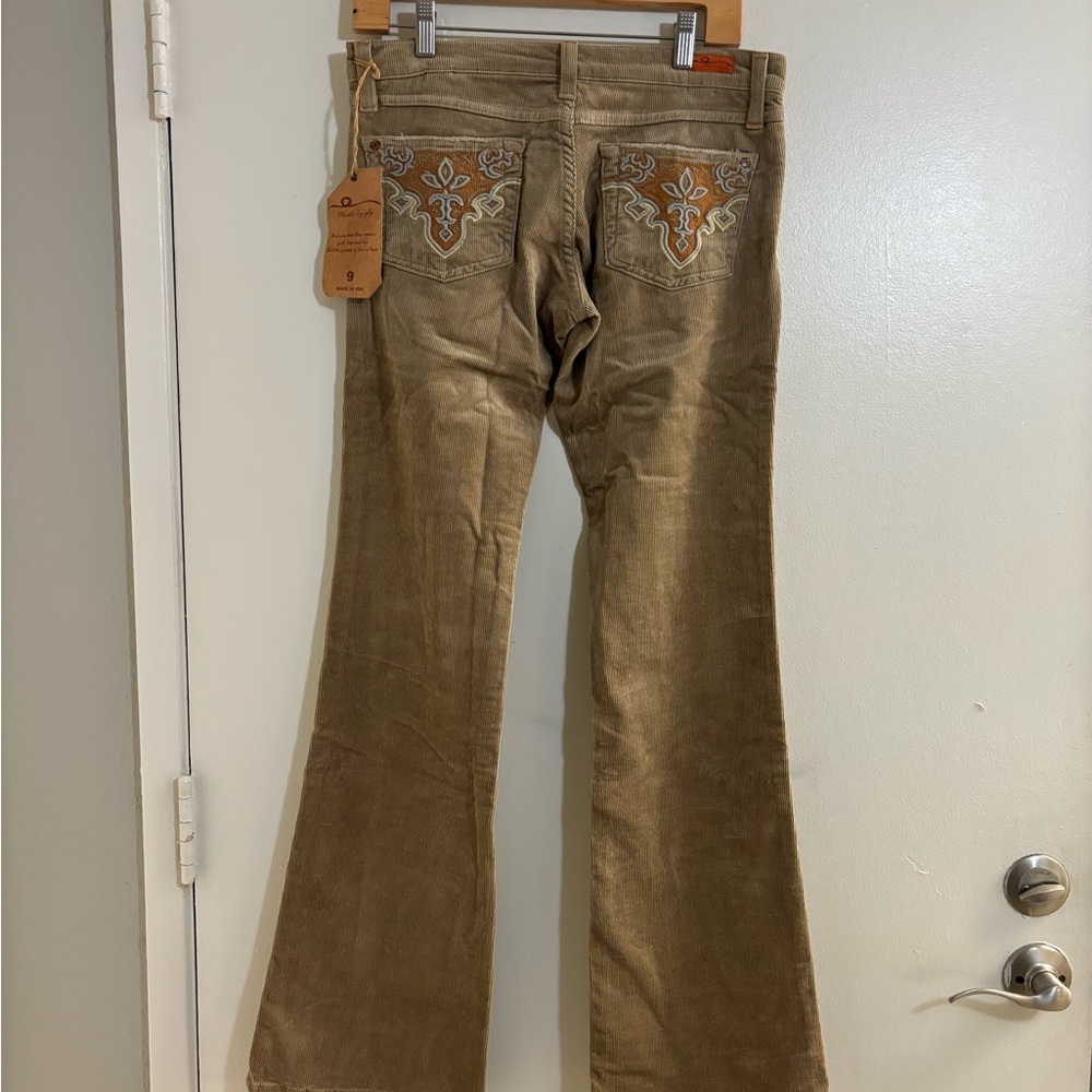 Plastic by Gly Embroidered Pockets Corduroy Flare New Tan Size 9